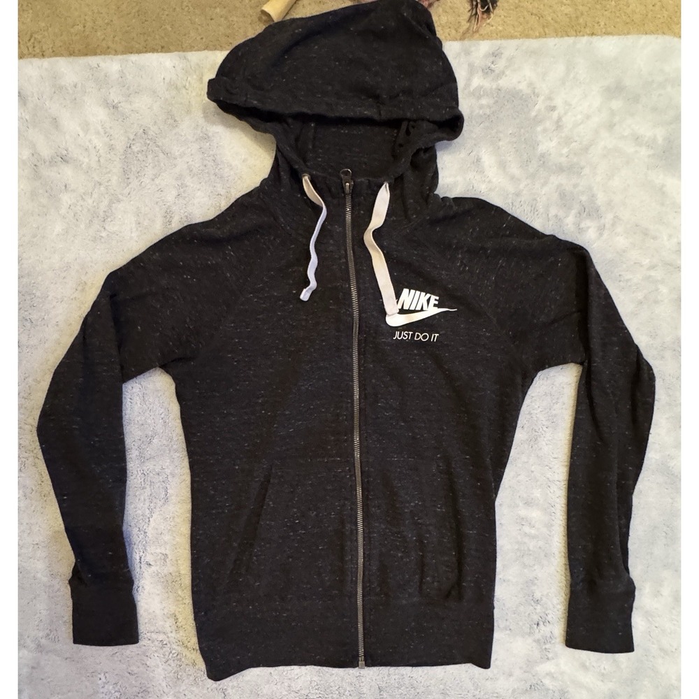 Nike Women's Just Do It Full Zip Hoodie XS Black Speckled Organic Cotton